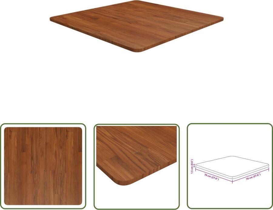 VidaXL The Living Store Tafelblad vierkant 70x70x1 5cm behandeld eiken donkerbruin Tafelblad Eikenhouten Tafelblad Massief Hout Bruin Tafelblad Vintage Tafelblad - Foto 3