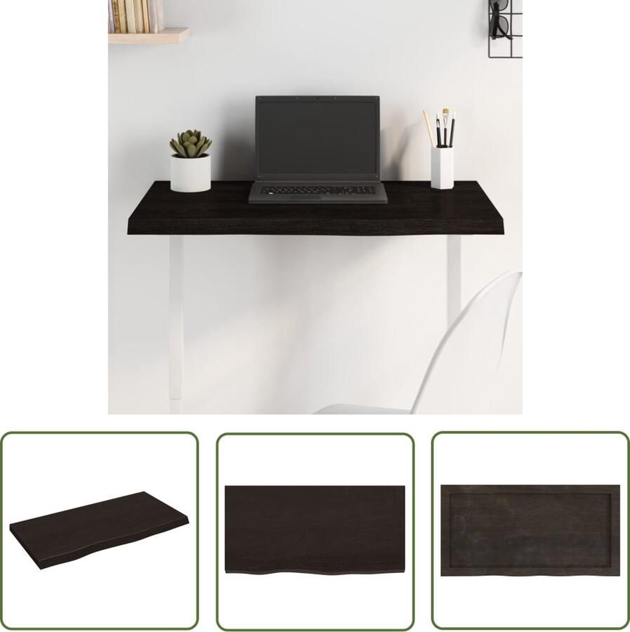 The Living Store Tafelblad 80x40x(2-4)cm behandeld massief eikenhout donkerbruin Tafelblad Eikenhouten Tafelblad Massief Eikenhout Vintage Tafelblad Industriele Tafelblad - Foto 4