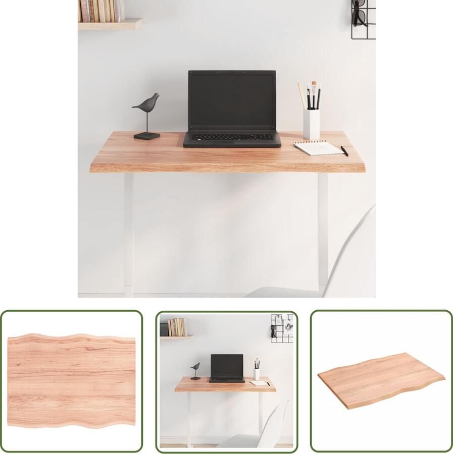 The Living Store Tafelblad natuurlijke rand 80x60x2 cm eikenhout lichtbruin Tafelblad Eikenhouten Tafelblad Massief Eikenhout Vintage Tafelblad Landelijke Tafelblad - Foto 3
