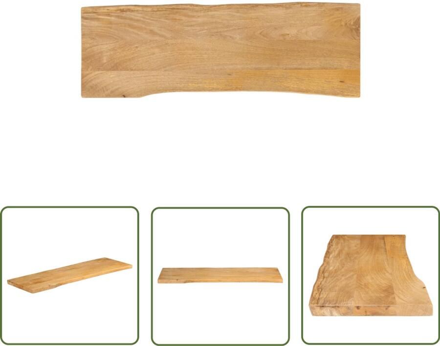 The Living Store Tafelblad met natuurlijke rand 110x40x3 8 cm massief mangohout Tafelblad Mangohout Naturel Vintage Design