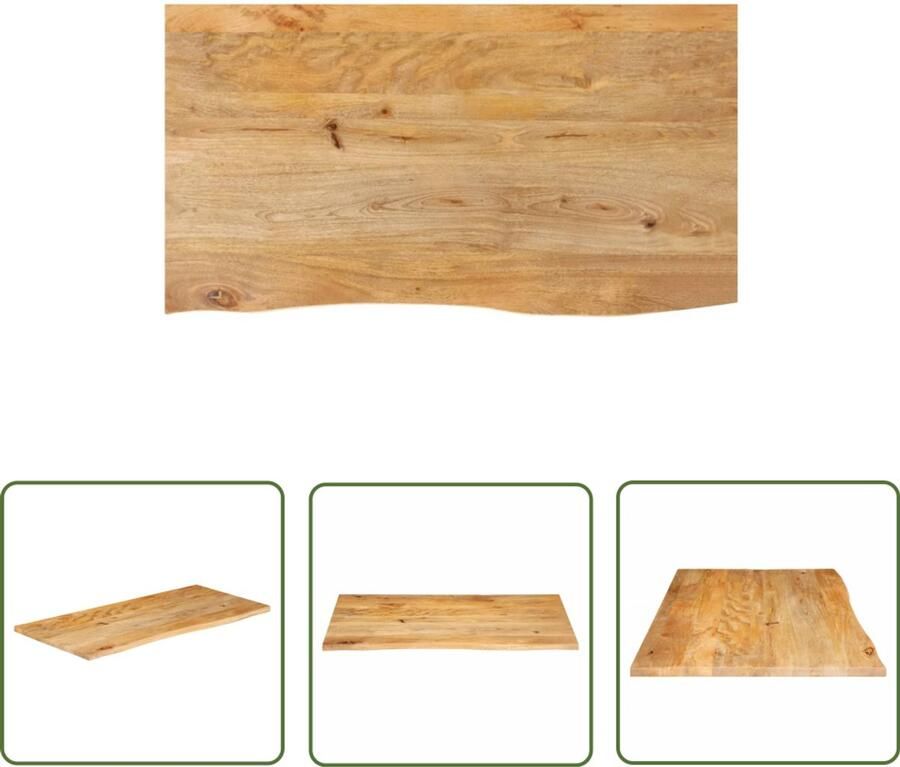 The Living Store Tafelblad met natuurlijke rand 110x60x2 5 cm massief mangohout Houten Tafelblad Tafel Vervangen Mangohout Vintage Tafel Landelijke Tafel