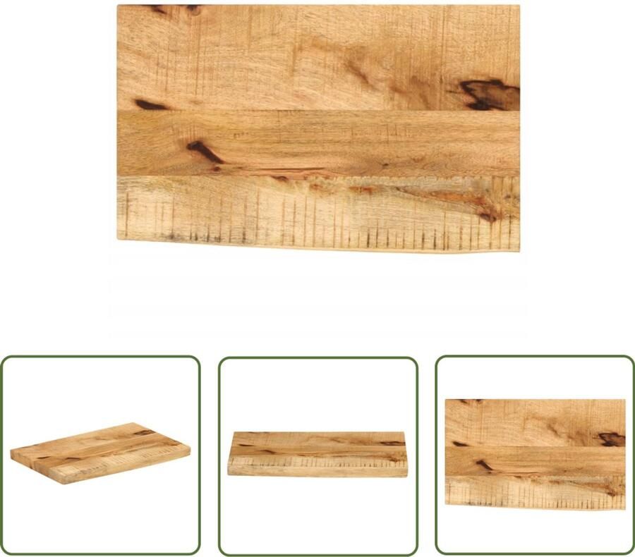 The Living Store Massief Mangohouten Tafelblad 50 x 40 x 3.8 cm Natuurlijke Rand Tafelblad Mangohout Naturel Vintage Landelijk