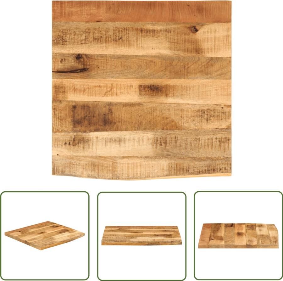 The Living Store Tafelblad met natuurlijke rand 60x60x2 5 cm massief mangohout Tafelblad Mangohout Naturel Vintage Industrieel