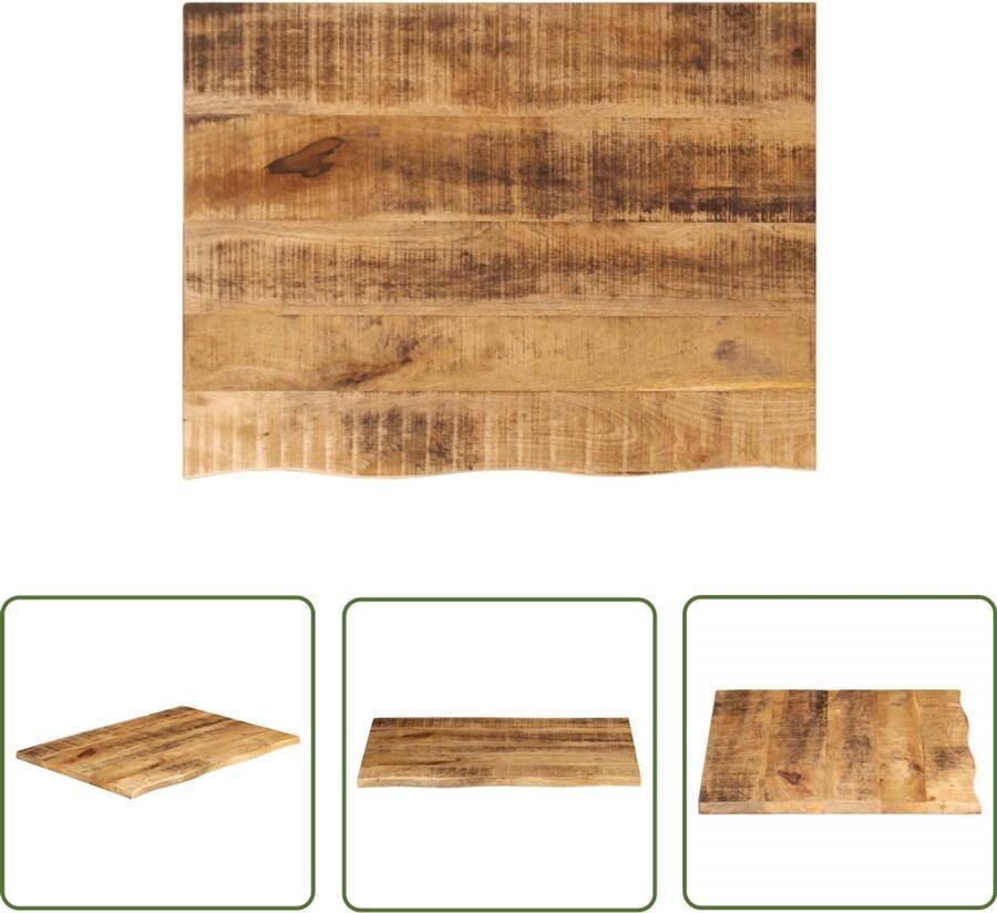 The Living Store Mangohout Tafelblad 70 x 60 x 3.8 cm Natuurlijke rand Massief ruw mangohout met unieke nerven Tafelblad Mangohout Tafelblad Vervangen Naturel Vintage
