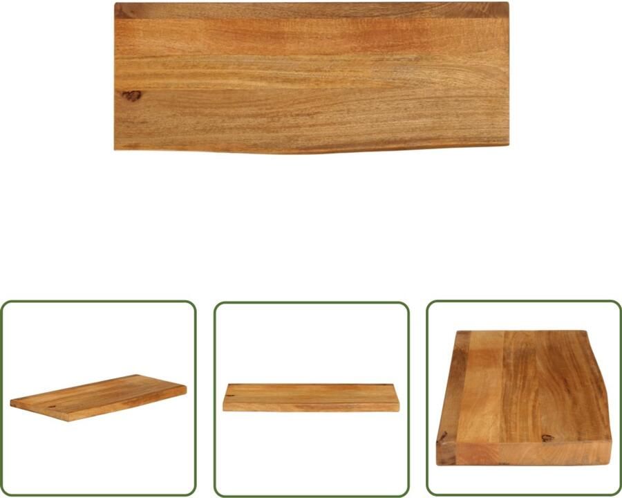 The Living Store Tafelblad met natuurlijke rand 80x20x2 5 cm massief mangohout Tafelblad Mangohout Naturel Vintage Design