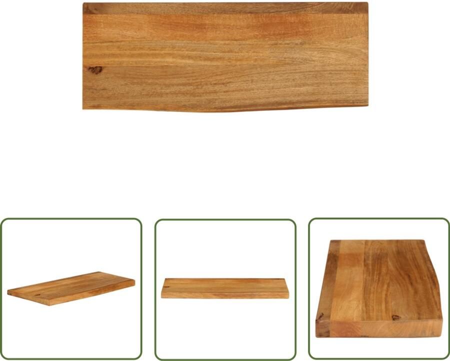 The Living Store Houten Tafelblad 80 x 40 x 2.5 cm Massief Mangohout met Eikenkleurige afwerking Houten Tafelblad Mangohout Tafelblad Vervangen Eiken Kleur Vintage Tafelblad