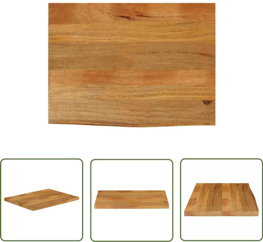 The Living Store Massief Mangohouten Tafelblad 80 x 60 x 3.8 cm Natuurlijke rand Tafelblad Mangohout Naturel Vintage Design