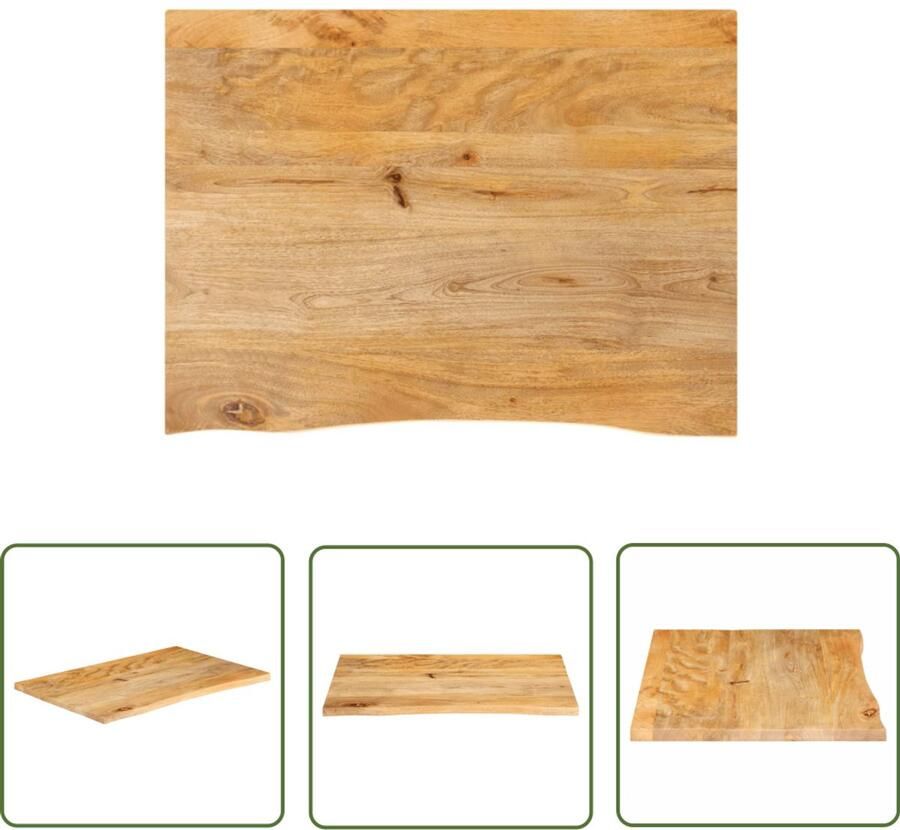 The Living Store Tafelblad met natuurlijke rand 90x60x3 8 cm massief mangohout Houten Tafelblad Vervangen Mangohout Naturel Design Vintage Tafel