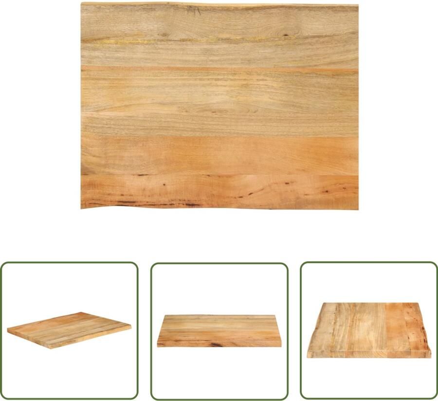 The Living Store Massief mangohout Tafelblad 90 x 60 x 3.8 cm Rustieke natuurlijke rand Tafelblad Mangohout Vintage Tafel Landelijk Tafelblad Naturel Tafelblad
