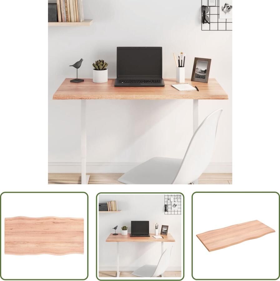 The Living Store Tafelblad natuurlijke rand 100x50x2 cm eikenhout lichtbruin Eikenhouten Tafelblad Vervangen Salontafelblad Eetkamertafelblad Oak Wood Tabletop - Foto 2