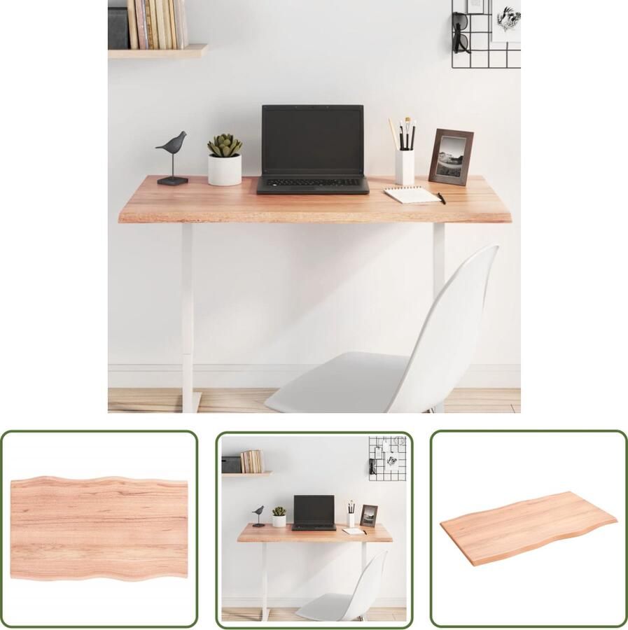 The Living Store Tafelblad natuurlijke rand 100x60x2 cm eikenhout lichtbruin Eikenhouten Tafelblad Vervangen Salontafel Eethoek Keukenblad - Foto 2