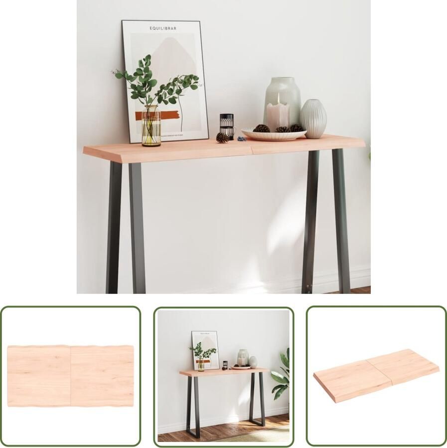 The Living Store Eikenhouten Tafelblad Onbehandeld 120 x 60 x 6 cm Handgemaakt Eikenhouten Tafelblad Vervangen Houten Tafelblad Vintage Tafelblad Industrieel Tafelblad - Foto 2
