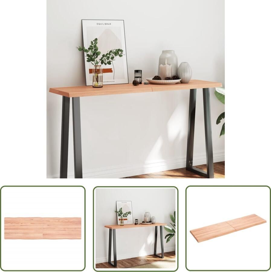 The Living Store Tafelblad natuurlijke rand 140x40x(2-4) cm eikenhout lichtbruin Houten Tafelblad Eiken Tafelblad Massief Eiken Tafelblad Vervangen Salontafel - Foto 2