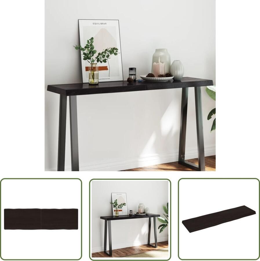 The Living Store Tafelblad natuurlijke rand 140x40x(2-6)cm eikenhout donkerbruin Eikenhouten Tafelblad Vervangen Salontafel Eettafel Bureau - Foto 2