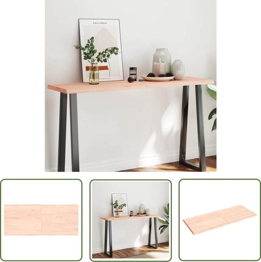 The Living Store Eikenhouten Tafelblad 140 x 60 x 4 cm Onbehandeld massief hout Tafelblad Eiken Eikenhouten Tafelblad Massief Eiken Vintage Tafelblad Landelijke Tafel - Foto 2