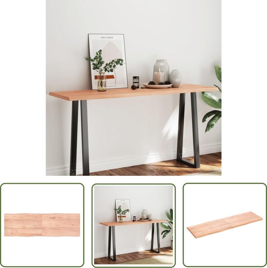 The Living Store Tafelblad natuurlijke rand 160x50x(2-4) cm eikenhout lichtbruin Eikenhouten Tafelblad Vervangen Salontafel Eettafel Oak Wood Furniture - Foto 2