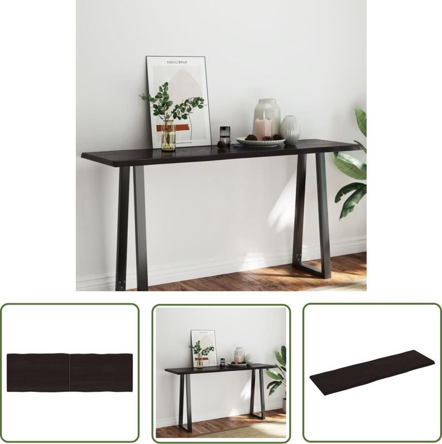 The Living Store Tafelblad natuurlijke rand 160x50x(2-4)cm eikenhout donkerbruin Tafelblad Eiken Eikenhouten Tafelblad Massief Eiken Tafelblad Vervangen Salontafel - Foto 2