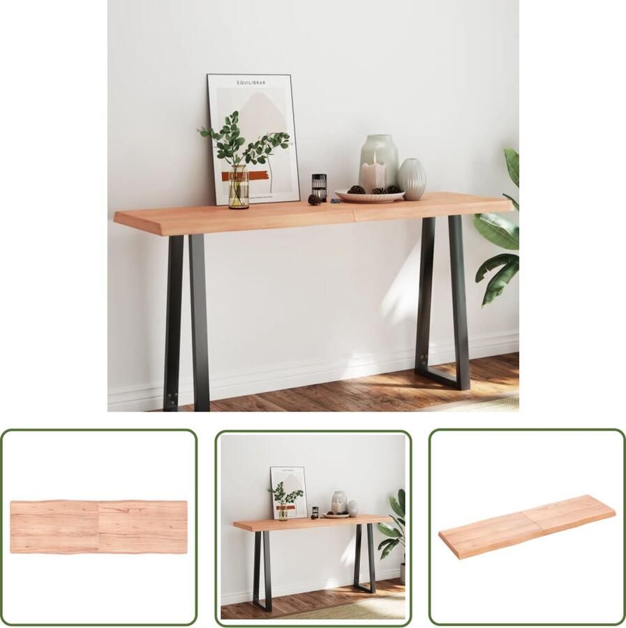 The Living Store Massief Eikenhouten Tafelblad 160 x 50 x 6cm Lichtbruin Handgemaakt Draagvermogen 32kg Eikenhouten Tafelblad Vervangen Salontafel Eetkamertafel Vintage Tafelblad - Foto 3