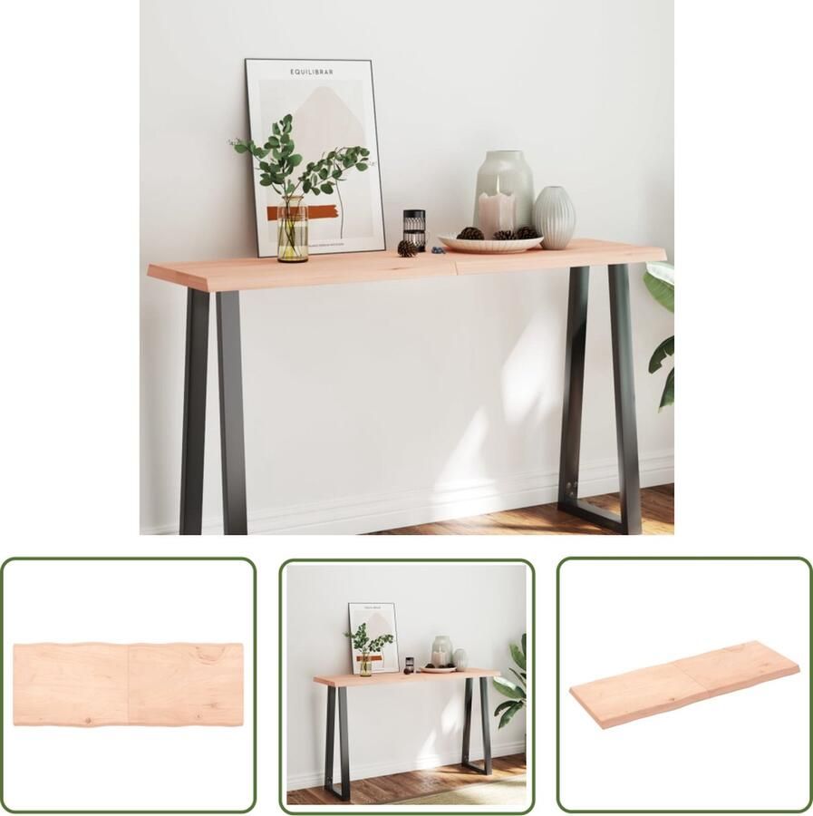 The Living Store Eikenhouten Tafelblad 160 x 60 x 6 cm Onbehandeld Natuurlijke Rand Tafelblad Eiken Eikenhouten Tafelblad Vervangen Salontafel Eetkamertafel - Foto 2