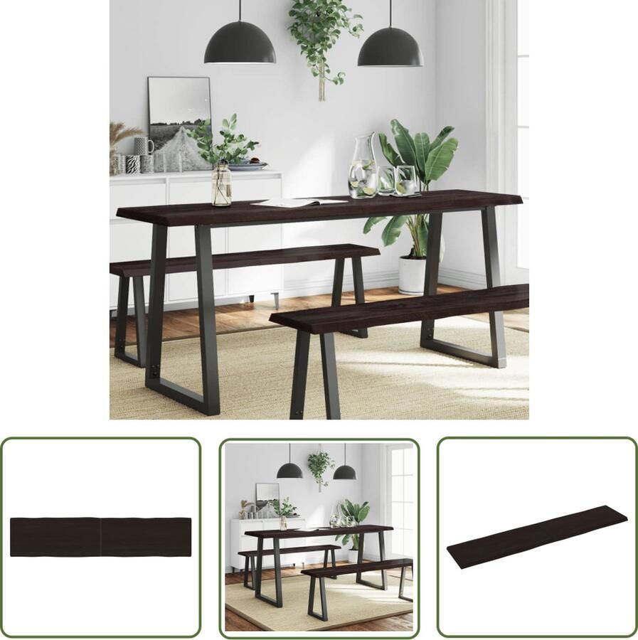 The Living Store Tafelblad natuurlijke rand 180x40x(2-4)cm eikenhout donkerbruin Tafelblad Eikenhouten Tafelblad Massief Eikenhout Vintage Tafelblad Landelijke Tafelblad - Foto 2