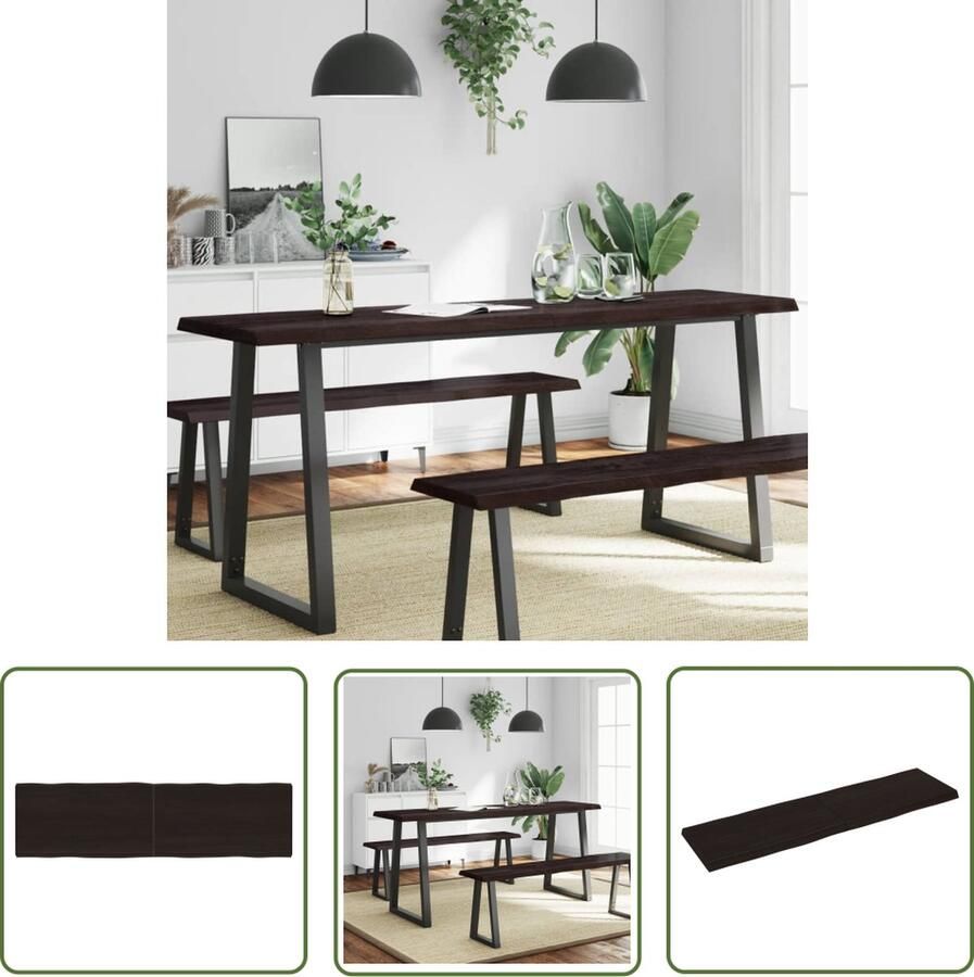The Living Store Tafelblad natuurlijke rand 180x50x(2-6)cm eikenhout donkerbruin Tafelblad Eikenhouten Tafelblad Houten Tafelblad Salontafel Eettafel - Foto 2