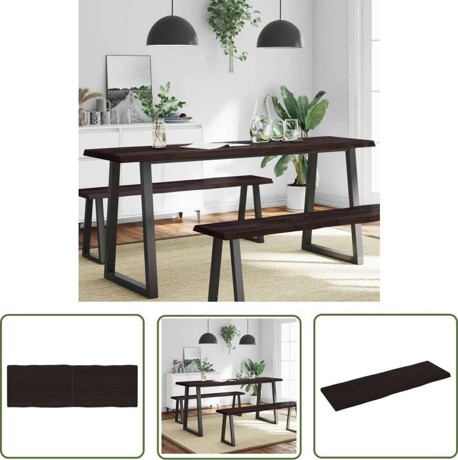 The Living Store Tafelblad natuurlijke rand 180x60x(2-6)cm eikenhout donkerbruin Tafelblad Eikenhout Eikenhouten Tafelblad Vervangen Tafelblad Grijs Salontafel - Foto 2
