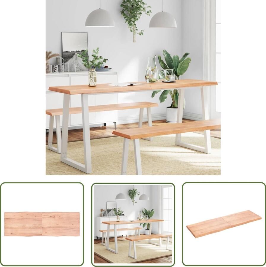 The Living Store Tafelblad natuurlijke rand 180x60x(2-6)cm eikenhout lichtbruin Tafelblad Eikenhout Tafelblad Eiken Salontafel Eetkamertafel