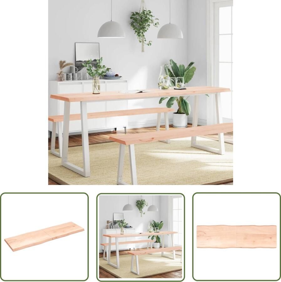 The Living Store Tafelblad natuurlijke rand 200x60x(2-6) cm massief eikenhout Eikenhouten Tafelblad Vervangen Tafelblad Oak Wood Salontafel Eetkamertafel - Foto 2