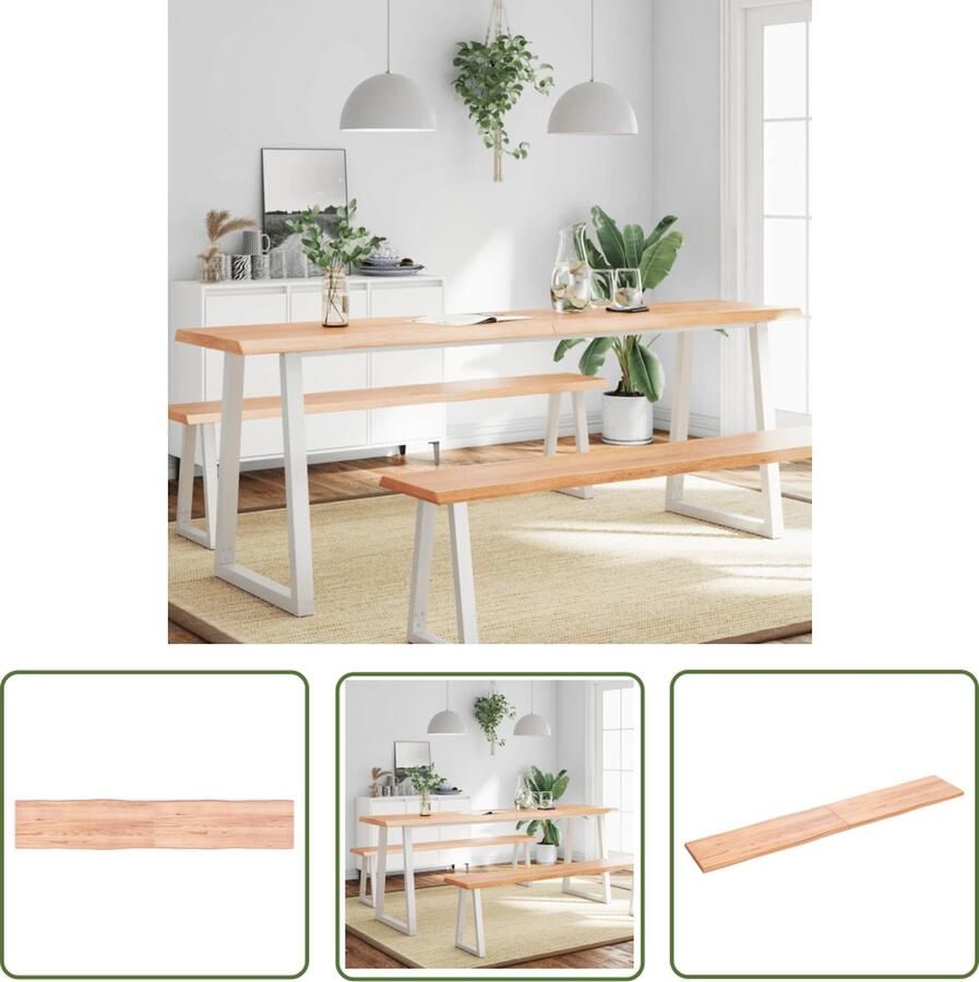 The Living Store Tafelblad natuurlijke rand 220x40x(2-4) cm eikenhout lichtbruin Eikenhouten Tafelblad Vervangen Salontafel Eetkamertafel Massief Hout