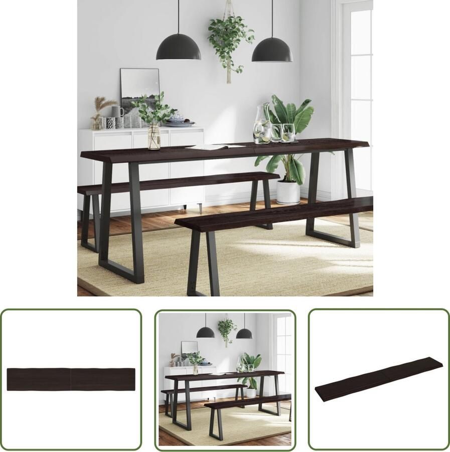 The Living Store Tafelblad natuurlijke rand 220x40x(2-6)cm eikenhout donkerbruin Eikenhouten Tafelblad Vervangen Salontafel Eetkamertafel Vintage Tafelblad - Foto 2