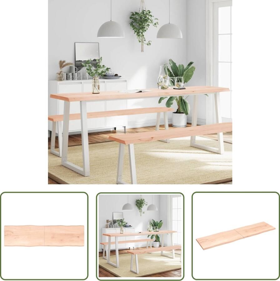 The Living Store Massief Eikenhouten Tafelblad 220 x 60 x 4 cm Onbehandeld Natuurlijke Rand Massief Eikenhouten Tafelblad Eikenhouten Tafel Eetkamertafel Salontafel Kantoor Tafel - Foto 2