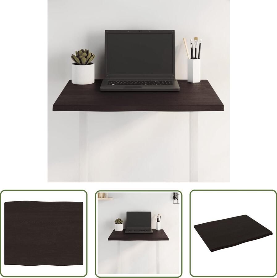 The Living Store Houten Tafelblad Massief Eikenhout 60 x 50 x 2 cm Donkergrijs Tafelblad Eikenhouten Tafelblad Massief Eikenhout Vintage Tafelblad Industriele Tafelblad - Foto 2