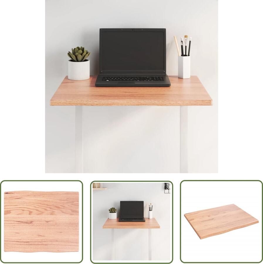 The Living Store Tafelblad natuurlijke rand 60x50x2 cm eikenhout lichtbruin Tafelblad Eikenhouten Tafelblad Massief Eiken Vintage Tafelblad Landelijke Tafel - Foto 2