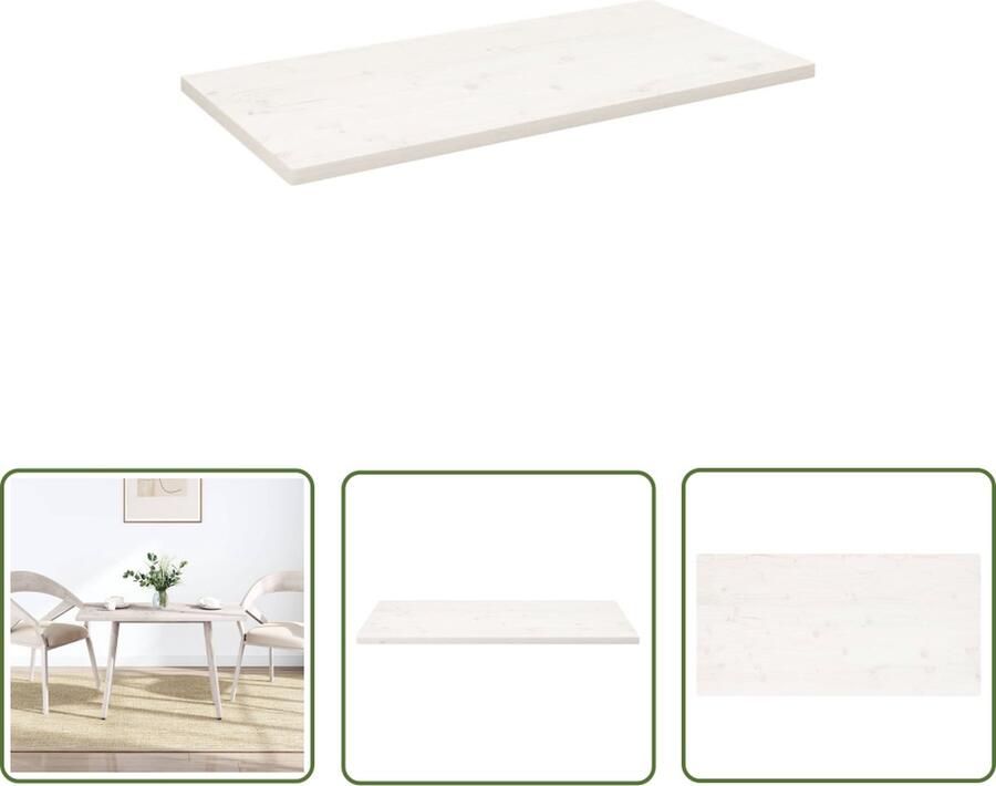 The Living Store Tafelblad rechthoekig 100x50x2 5 cm massief grenenhout wit Tafeltblad Grenenhout Wit Tafelblad Vervangen Salontafel - Foto 2
