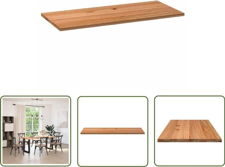 The Living Store Tafelblad rechthoekig 180x80x4 cm massief eikenhout lichtbruin Eikenhouten Tafelblad Rechte Tafel Eetkamertafel Salontafel Tafelblad Kopen