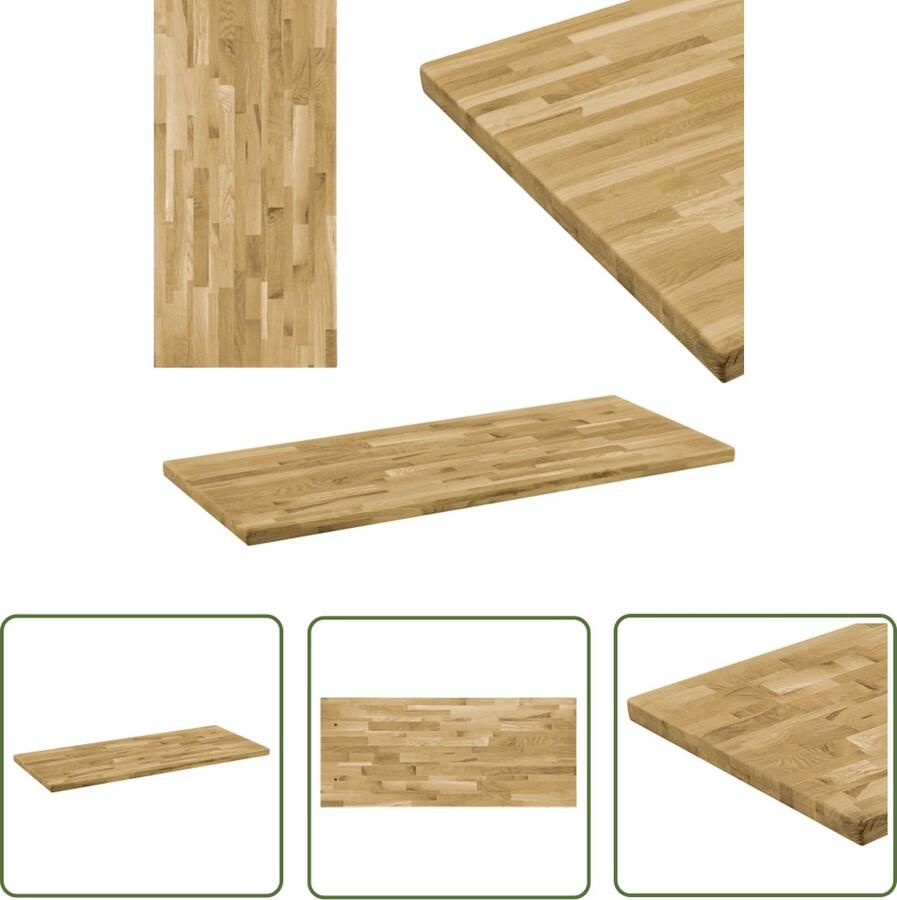 The Living Store Massief Eikenhouten Tafelblad 100 x 60 cm Natuurlijke houtkleur Massief Eikenhouten Tafelblad Eikenhouten Tafel Rechte Tafel Landelijk Tafelblad Vintage Tafelblad - Foto 2