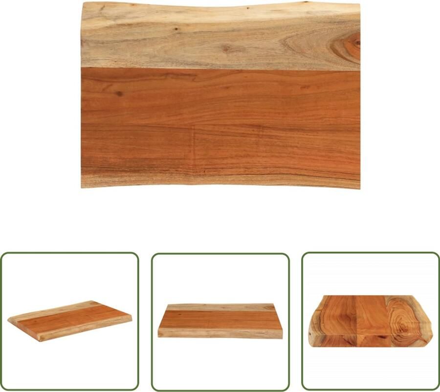The Living Store Houten Tafelblad 60 x 40 x 3.8 cm Massief Acaciahout met natuurlijke rand Houten Tafelblad Acacia Hout Tafelblad Vervangen Bartafel Blad Bijzettafel Blad