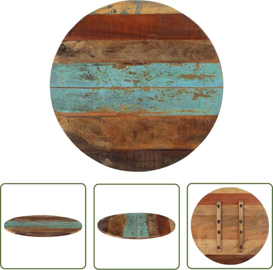 The Living Store Tafelblad Massief gerecycled hout 60 cm Rustieke charme Met 2 houtsteunen Tafelblad Houten Tafelblad Vintage Tafelblad Industrieel Tafelblad Recyclen Tafellaar