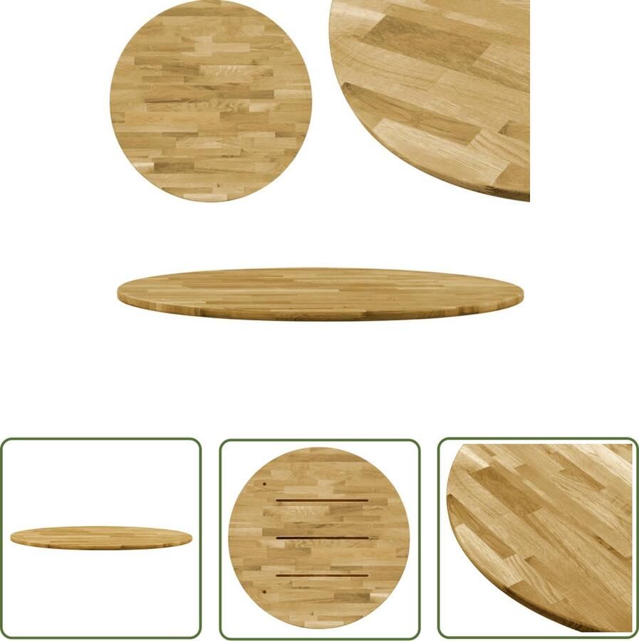 The Living Store Tafelblad Hout 700mm Diameter Natuurlijke houtkleur Tafelblad Eikenhout Tafelblad Vervangen Vintage Tafel Landelijk Tafelblad - Foto 2