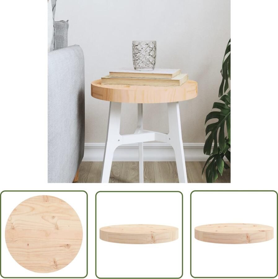 The Living Store Tafelblad rond Ø30x3 cm massief grenenhout Tafelblad Houten Tafelblad Grenenhouten Tafelblad Rond Tafelblad Bijzettafeltje
