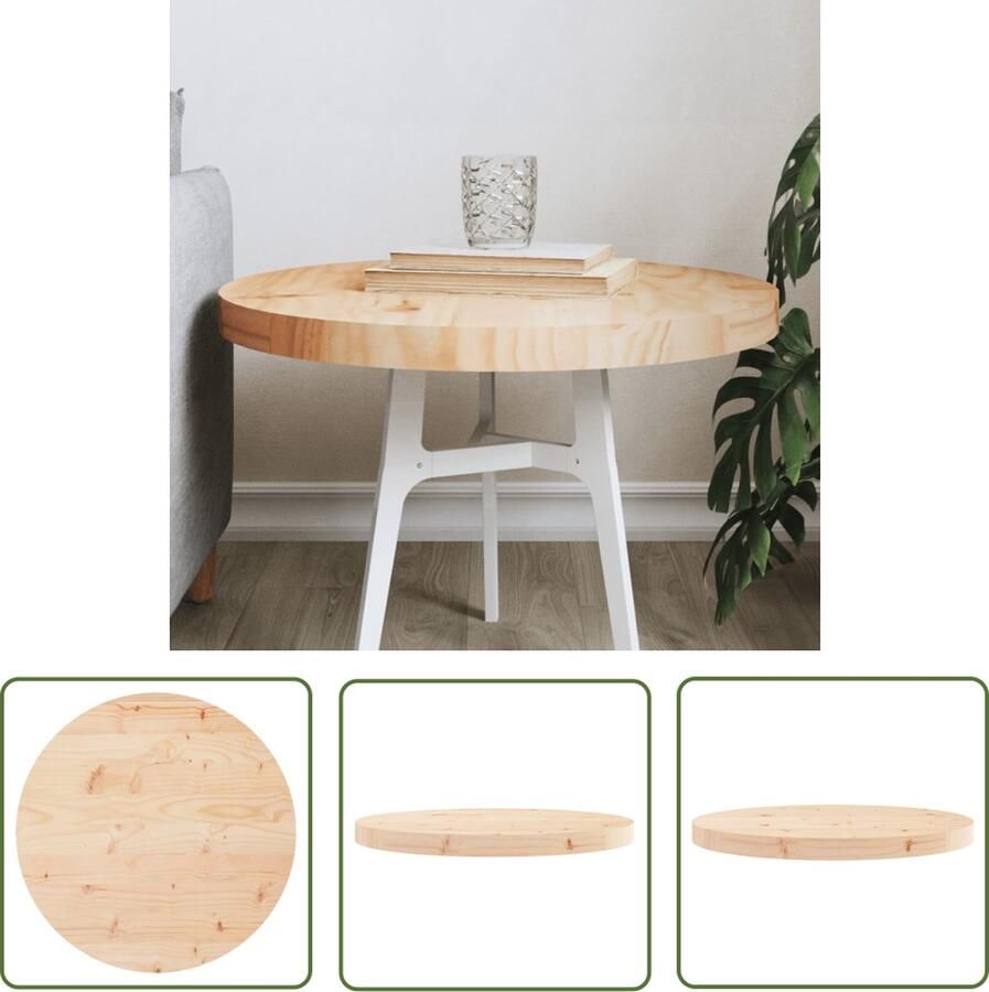 The Living Store Tafelblad rond Ø50x3 cm massief grenenhout Tafelblad Grenenhout Vintage Landelijk Industrieel