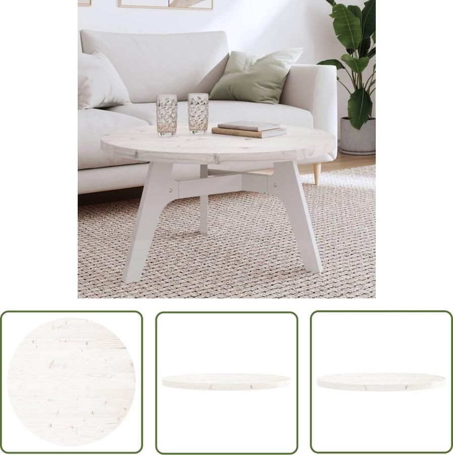 The Living Store Tafelblad rond Ø80x3 cm massief grenenhout wit Houten Tafelblad Ronde Tafelblad Salontafelblad Grenenhout Tafelblad Wit Tafelblad