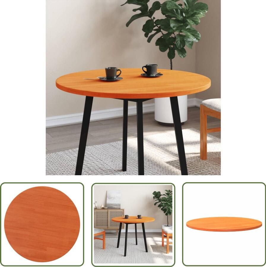 The Living Store Tafelblad rond Ø90x2 5 cm massief grenenhout wasbruin Houten Tafelblad Ronde Tafelblad Vervangen Massief Grenenhout Vintage Tafelblad