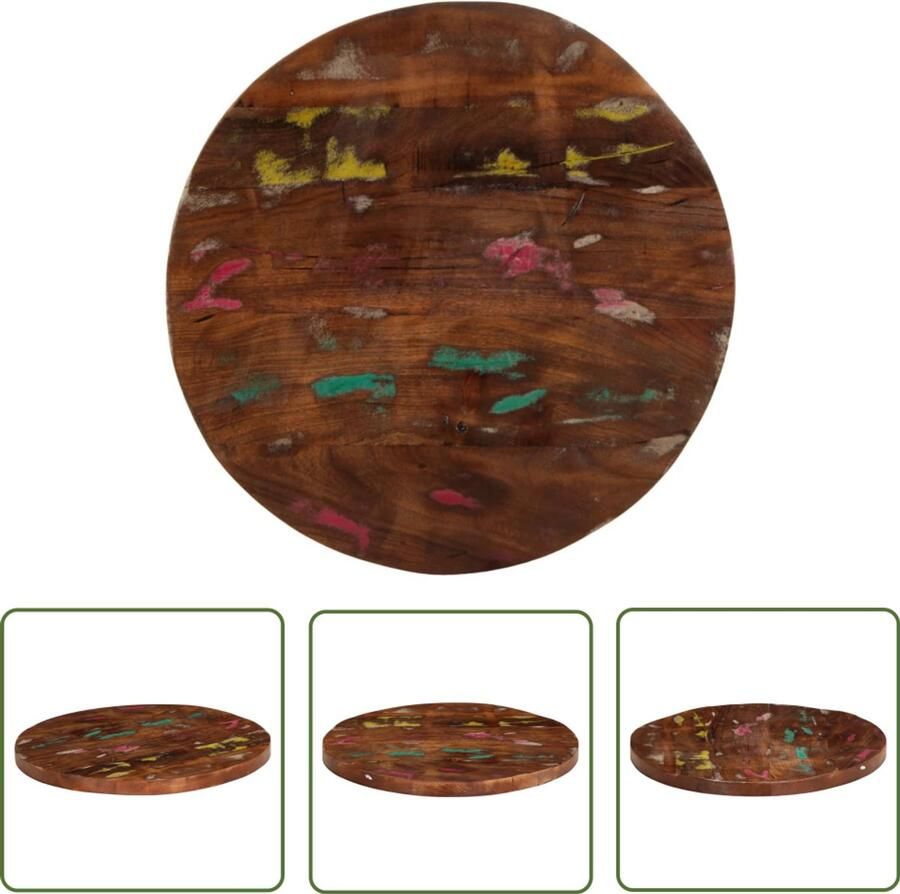 The Living Store Tafelblad rond Ø 90x3 8 cm massief gerecycled hout Houten Tafelblad Vintage Tafelblad Retro Tafelblad Industrieel Tafelblad Gerecycleerd Hout