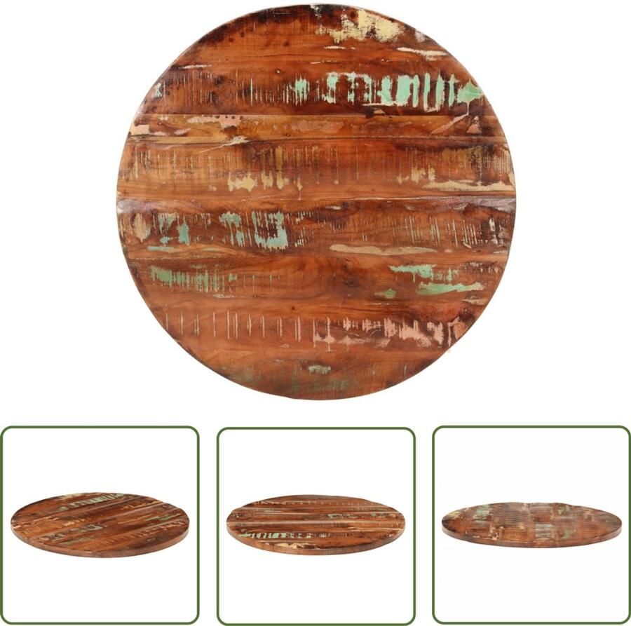 The Living Store Tafelblad Rustiek Massief Gerecycled Hout 90 x 3.8 cm Rond Meerkleurige Afwerking Tafeltblad Houten Tafelblad Vintage Tafelblad Industrieel Tafelblad Gerecycled Hout