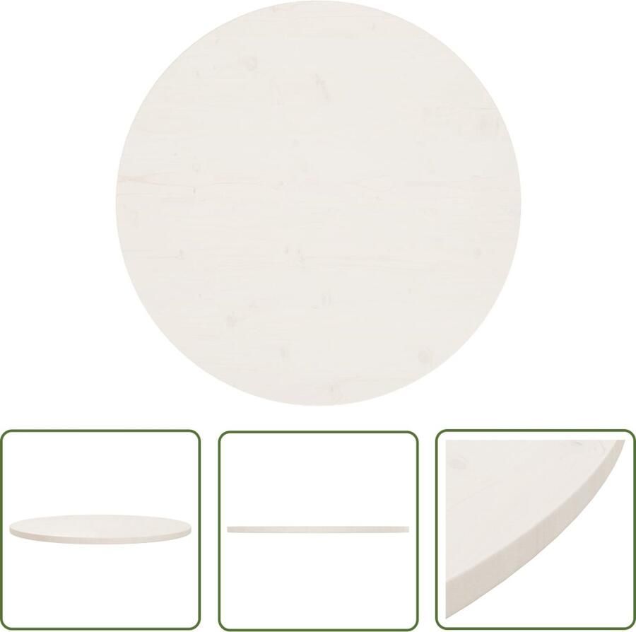 The Living Store Tafelblad rond Grenenhout 80 x 2.5 cm (Ã¸ x H) Wit Tafelblad Rond Tafelblad Grenenhouthouten Tafelblad Wit Tafelblad Massief Hout Tafelblad - Foto 2