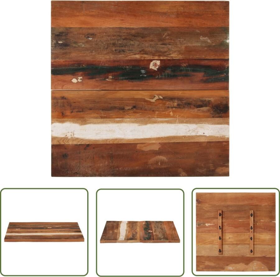The Living Store Tafelblad vierkant 25-27 mm 70x70 cm massief gerecycled hout Tafelblad Houten Tafelblad Vintage Tafelblad Industrieel Tafelblad Rustic Tafelblad - Foto 2