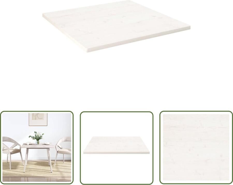 The Living Store Tafelblad vierkant 80x80x2 5 cm massief grenenhout wit Tafelblad Grenenhouten Tafelblad Wit Tafelblad Vintage Tafelblad Industriële Tafelblad - Foto 2