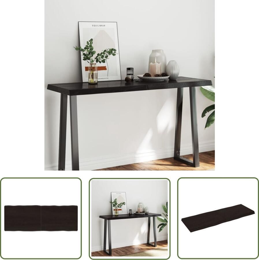The Living Store Tafelblad natuurlijke rand 140x50x(2-6)cm eikenhout donkerbruin Tafelblad Eikenhouten Tafelblad Massief Eikenhout Tafelblad Vervangen Salontafel - Foto 2