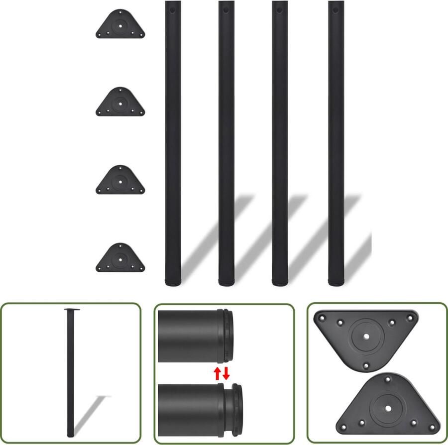 The Living Store Tafelpoten in hoogte verstelbaar zwart 1100 mm 4 st Tafelpoten Zwart Metalen Tafelpoten Verstelbare Tafelpoten Kopen - Foto 3